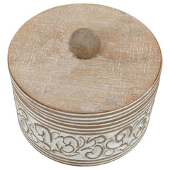 Round Carved White Trinket Box w/ Lid 17x14cm
