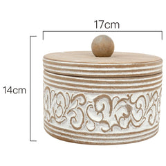 Round Carved White Trinket Box w/ Lid 17x14cm