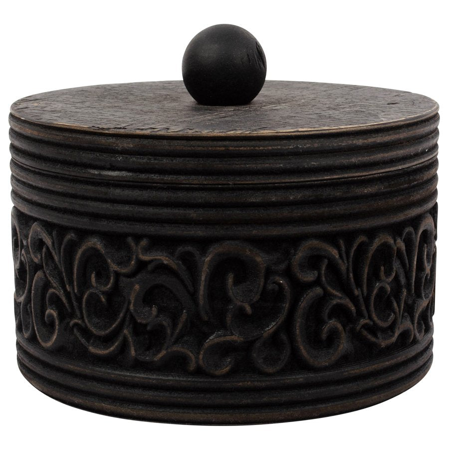 Nero Round Carved Trinket Box w/ Lid 17x14cm
