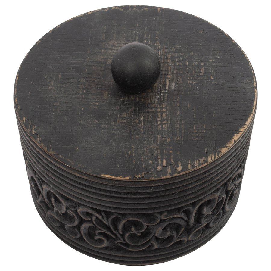 Nero Round Carved Trinket Box w/ Lid 17x14cm