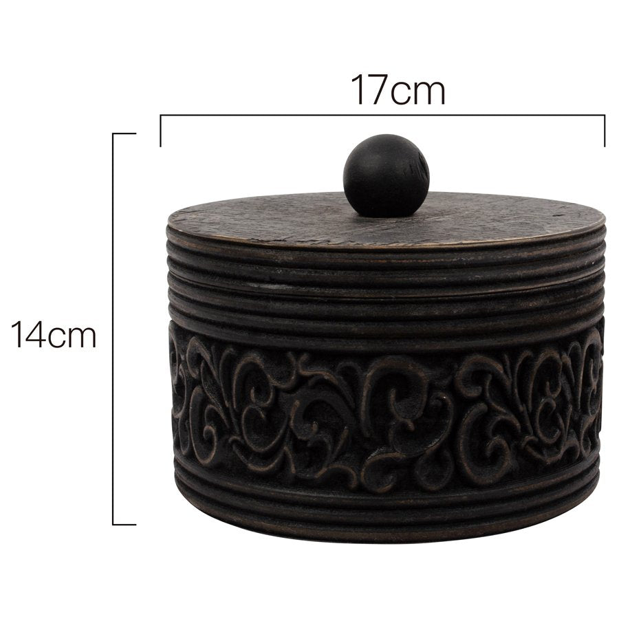 Nero Round Carved Trinket Box w/ Lid 17x14cm