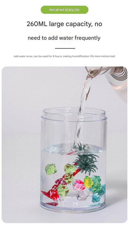 White Mini USB Micro Landscape Humidifier - 260ml Cool Mist Maker with LED Light