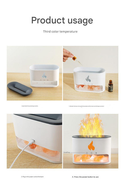 Himalayan Salt Stone Flame Aroma Diffuser & Humidifier - 7 Light Options, Ultrasonic, Auto Shut-Off(white)