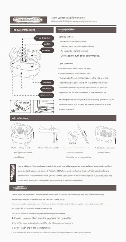 Adorable Bathtub Humidifier with Colorful Night Light - USB-C, 340ml, Auto Shut-Off(Blue Bear)