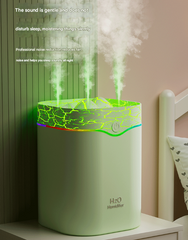 Green Volcano Style 2L Cool Mist Humidifier - Triple Nozzle with RGB LED & Quiet Operation