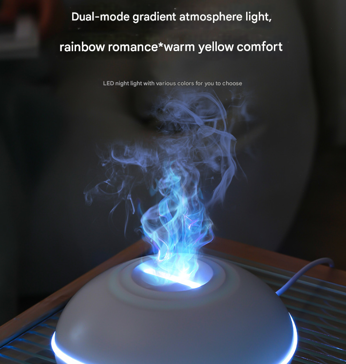 Black Mini USB Aromatherapy Diffuser with Flame Projection - Portable Humidifier for Home and Car Use