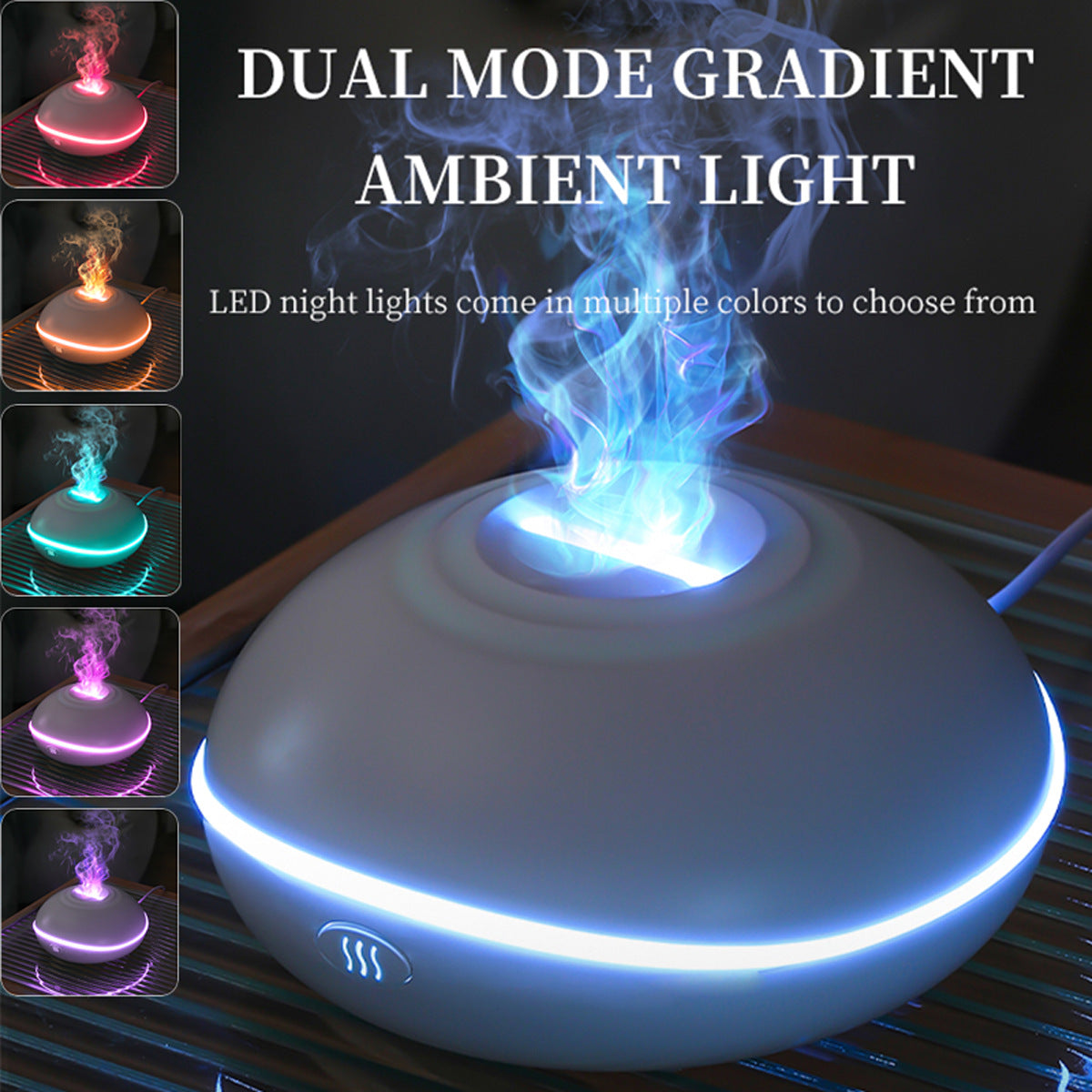 White Mini USB Aromatherapy Diffuser with Flame Projection - Portable Humidifier for Home and Car Use