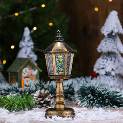 Festive LED Christmas Snow Globe Lantern - Glittering Tabletop Decoration with Santa/Snowman Scene, Dual Power(Bronze)