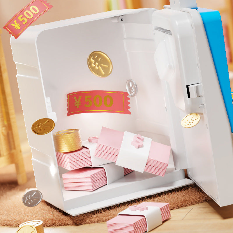 Kids Electronic ATM Piggy Bank with Simulated Facial Recognition & Password - Auto Roll-in Banknote & Coin Money Box for Financial Learning(pink)