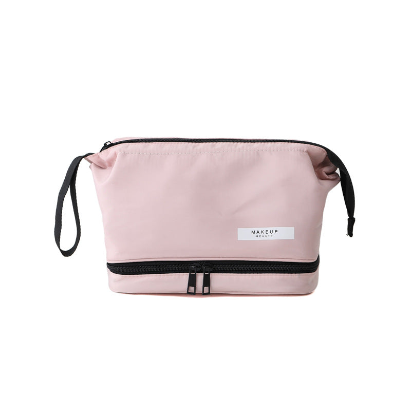 Blue Chic Dual-Compartment Makeup & Toiletry Bag - Large Capacity Travel Organizer with Brush Holder