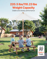 VEVOR Picnic Table Wooden Tables and Bench Set Umbrella Garden Indoor Outdoor