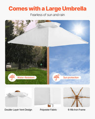 VEVOR Picnic Table Wooden Tables and Bench Set Umbrella Garden Indoor Outdoor