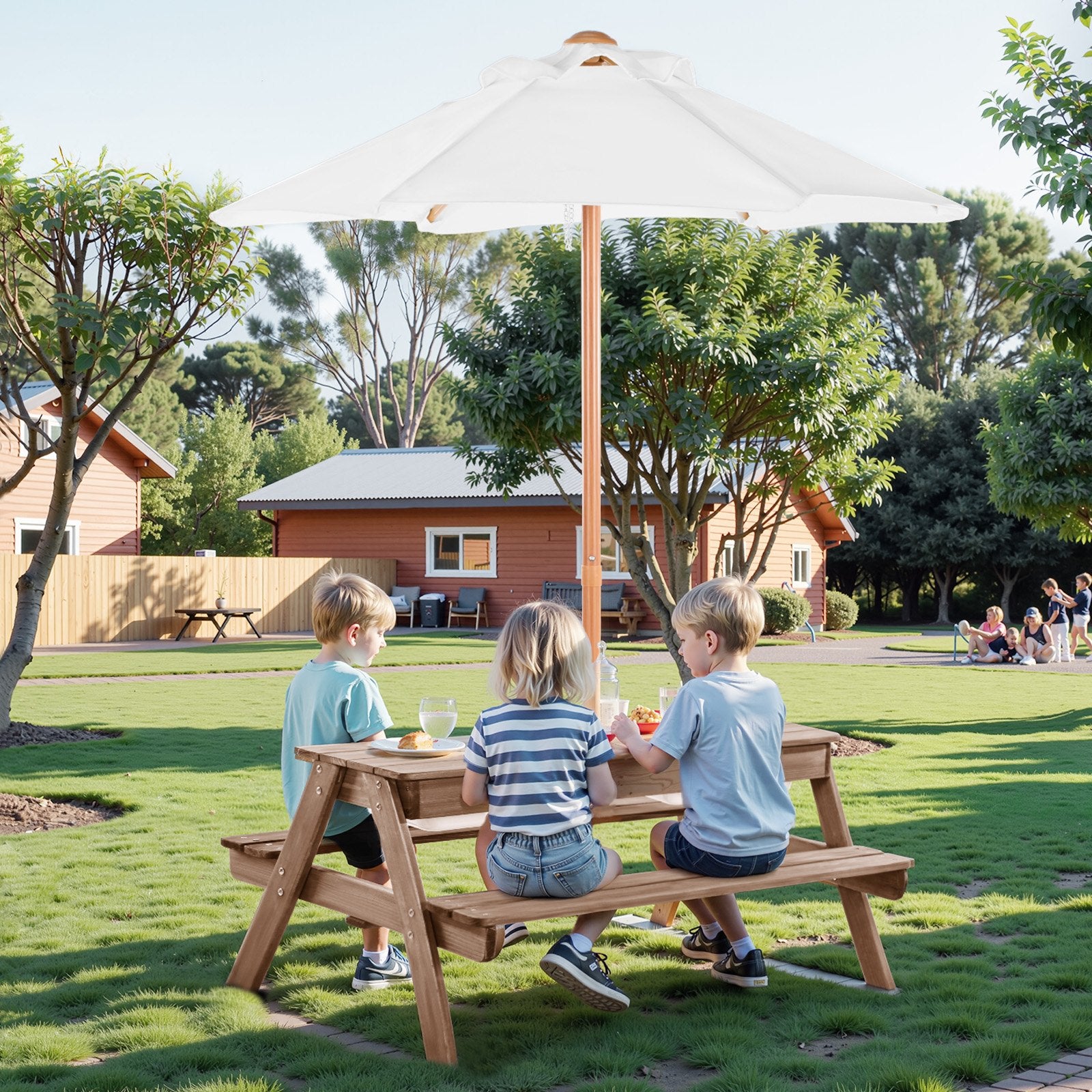 VEVOR Picnic Table Wooden Tables and Bench Set Umbrella Garden Indoor Outdoor