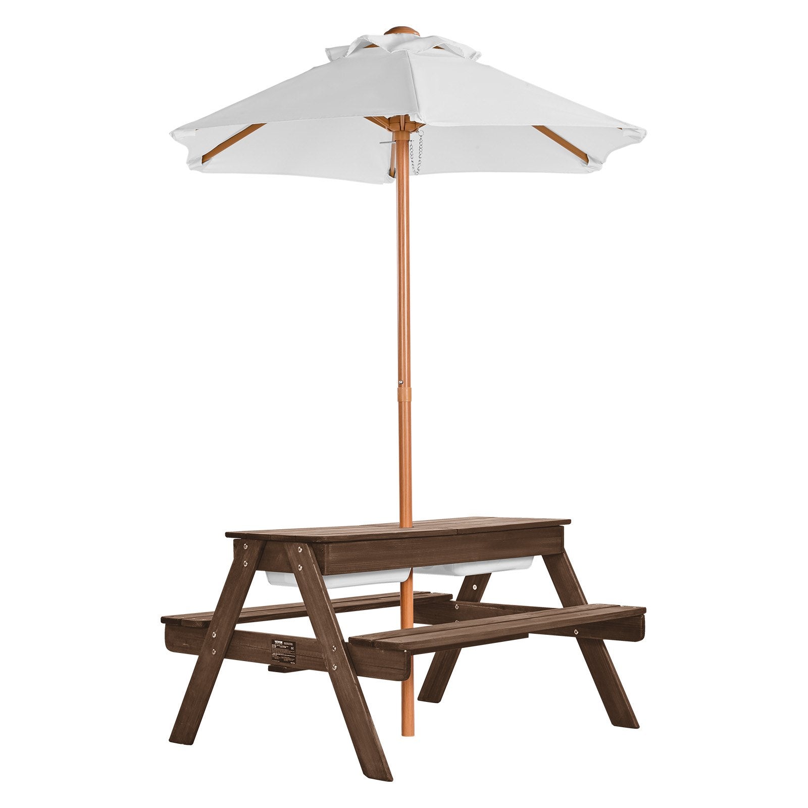 VEVOR Picnic Table Wooden Tables and Bench Set Umbrella Garden Indoor Outdoor