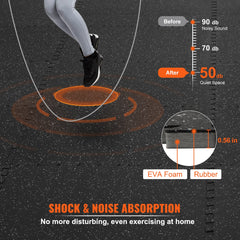 VEVOR 12 PCS 14 mm Thick Gym Floor Mats, 24" x 24" EVA Foam & Rubber Top Interlocking Workout Floor Mats with 4.5 m² Coverage, Waterproof Exercise Puzzle Flooring for Gym, Home, Garage, Basemen