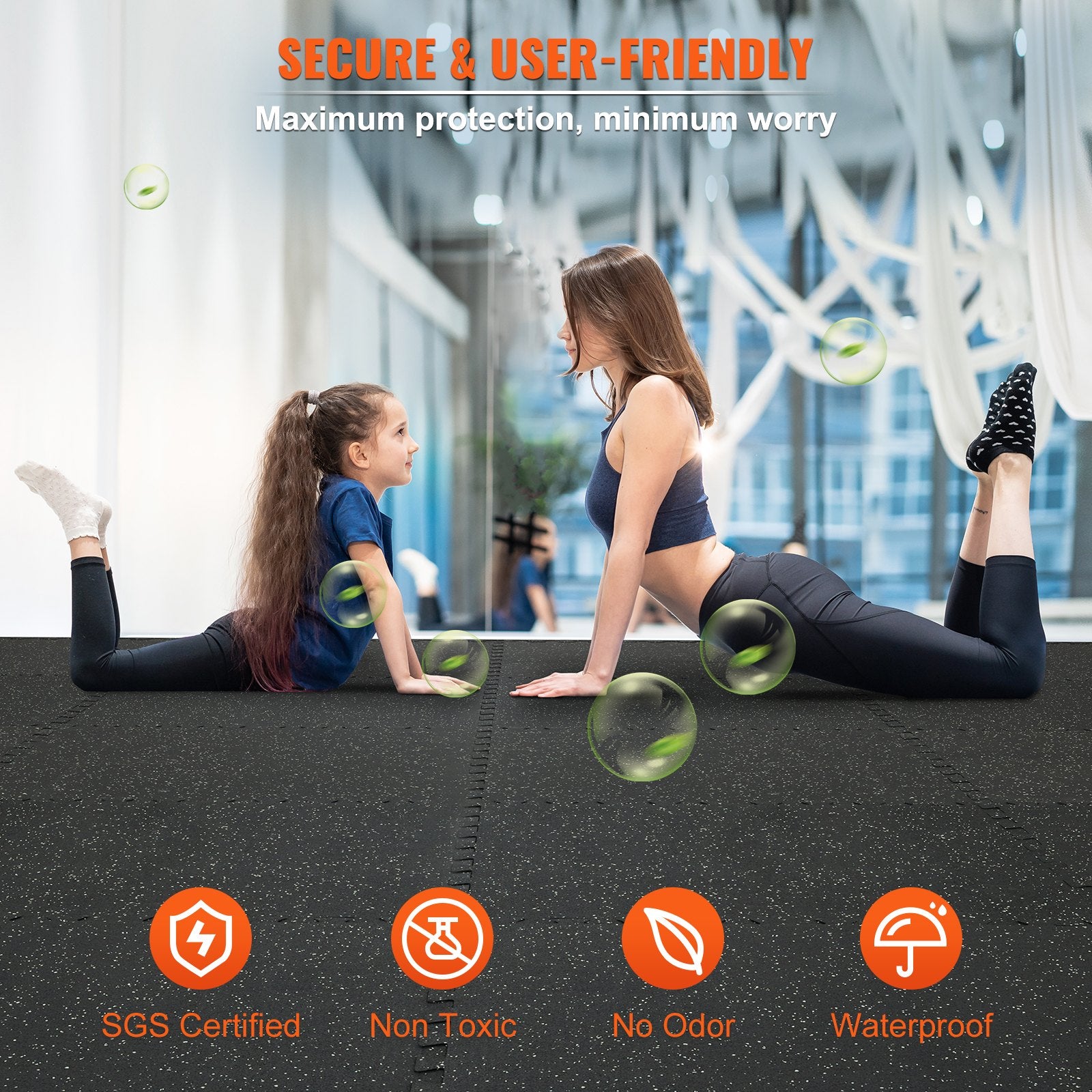 VEVOR 12 PCS 14 mm Thick Gym Floor Mats, 24" x 24" EVA Foam & Rubber Top Interlocking Workout Floor Mats with 4.5 m² Coverage, Waterproof Exercise Puzzle Flooring for Gym, Home, Garage, Basemen