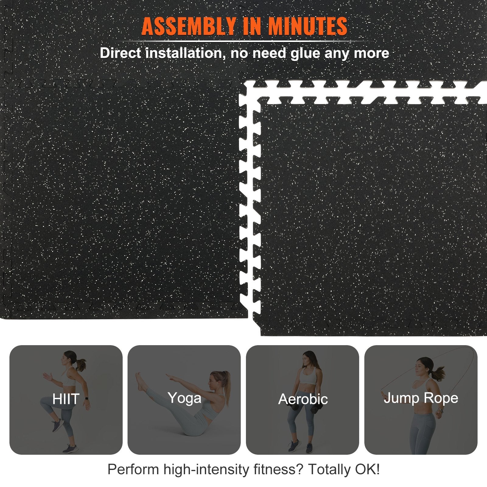 VEVOR 12 PCS 14 mm Thick Gym Floor Mats, 24" x 24" EVA Foam & Rubber Top Interlocking Workout Floor Mats with 4.5 m² Coverage, Waterproof Exercise Puzzle Flooring for Gym, Home, Garage, Basemen