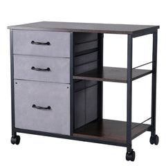 VEVOR Mobile Metal File Cabinet with 3 Fabric Drawers and 2 Open Shelves Brown