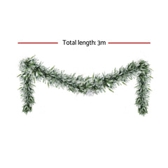 Jingle Jollys 3M Christmas Garland Pre-lit LED Lights Snow Frosted Tips Decor