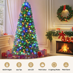 Jingle Jollys 1.8M Pre-lit Christmas Tree 8 Mode Multi Colour 200 LED Light Xmas