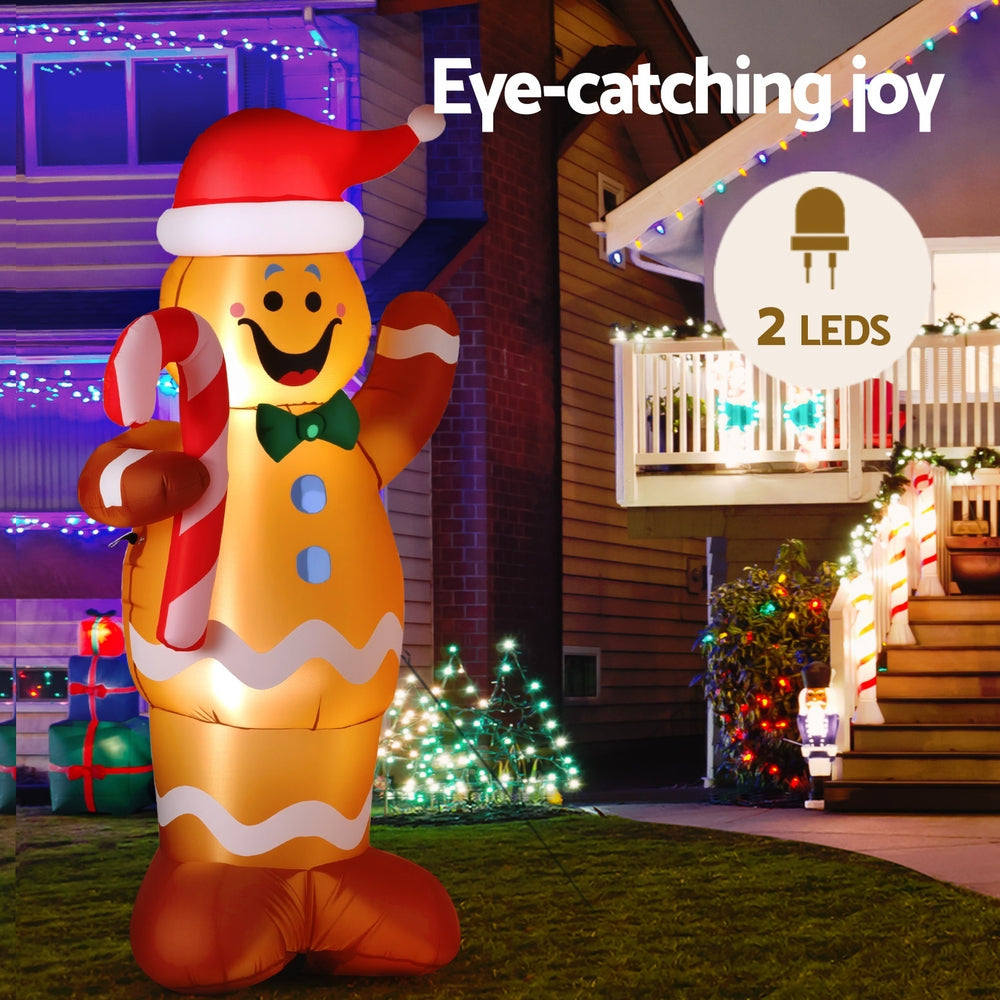 Jingle Jollys Christmas Inflatable Gingerbread Man 1.5M Height LED Decorations Illuminated