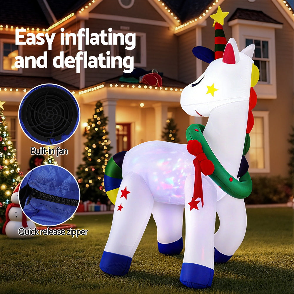 Jingle Jollys Christmas Inflatable Unicorn 1.8M Tall Outdoor Decorations Illuminated