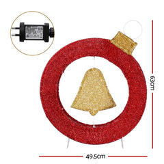 Jingle Jollys Christmas Lights 60cm Motif 30 LED Bell Wreath Xmas Decorations